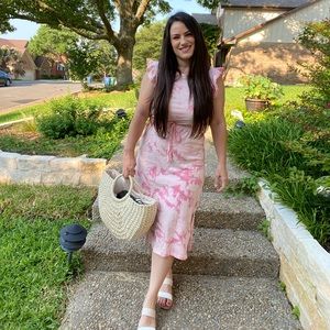 Pink Tie Dye Ruffle Sleeve Dress Sz Small